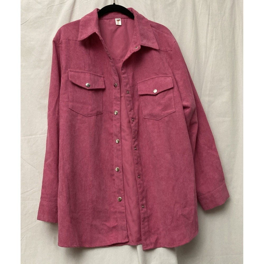 Shirley & Stone Women's Pink Corduroy Pocketed Long‎ Sleeve Top - SZ XL